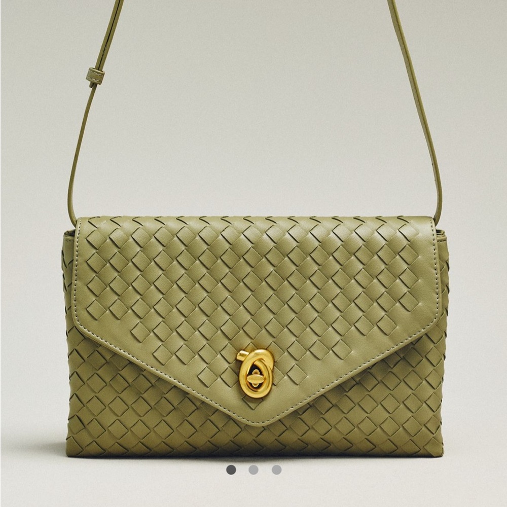 NWT Anthropologie Woven Leather Olive Green Crossbody Bag